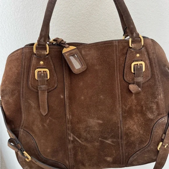 Prada Dark Brown Suede Shoulder Bag - Picture 2 of 8